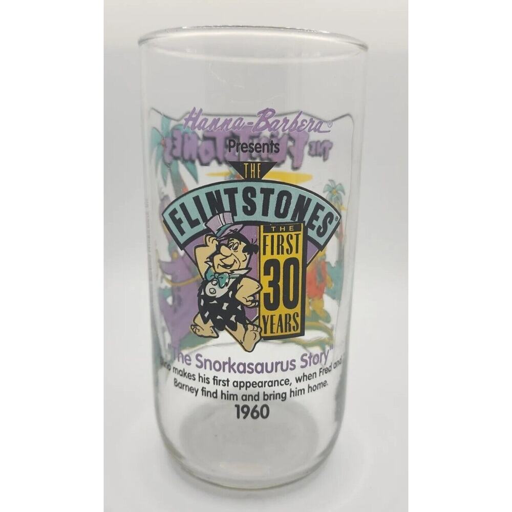 Flintstones Glass From Hardees First 30 Years! "The Snokasaurus Story-Dino" 1990